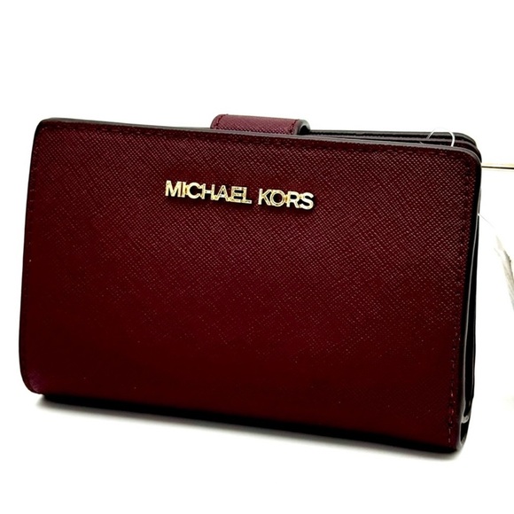 Michael Kors Medium Bifold Zip Chain Wallet Ox Blood - Picture 1 of 8
